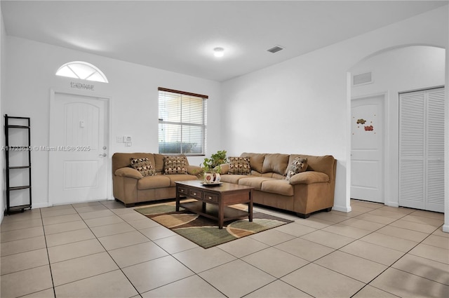 view of tiled living room