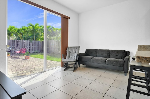 living room featuring light tile patterned floors