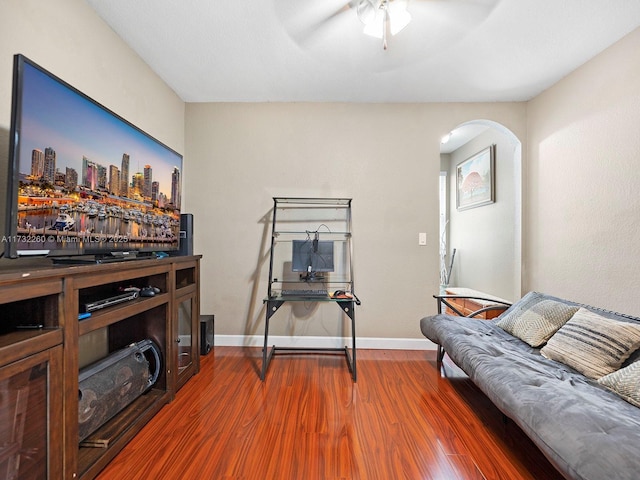 interior space featuring hardwood / wood-style flooring and ceiling fan