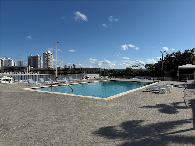 view of swimming pool with a patio