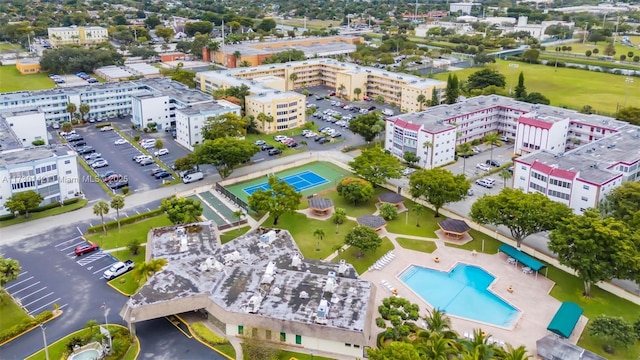 aerial view with a city view