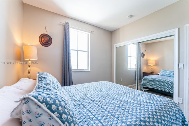 bedroom with multiple windows and a closet