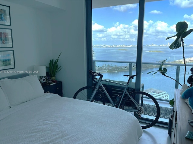 bedroom with a water view