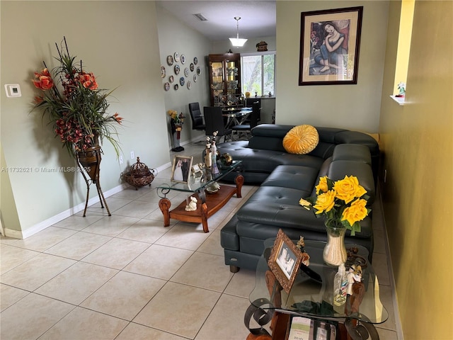 living room with light tile patterned floors