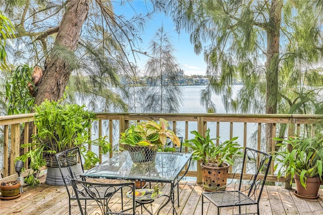 wooden deck with a water view