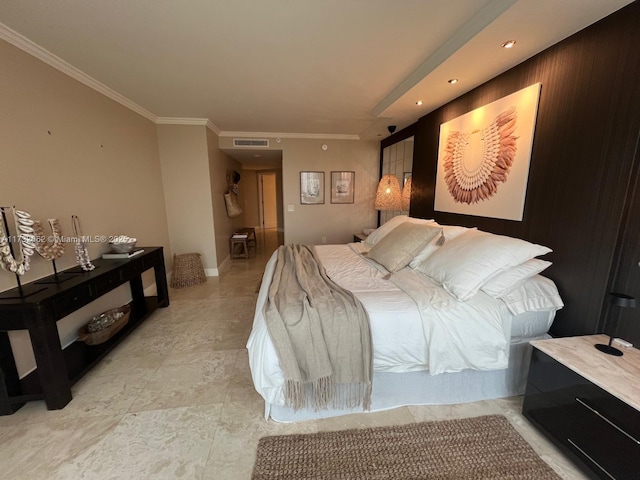 bedroom featuring crown molding