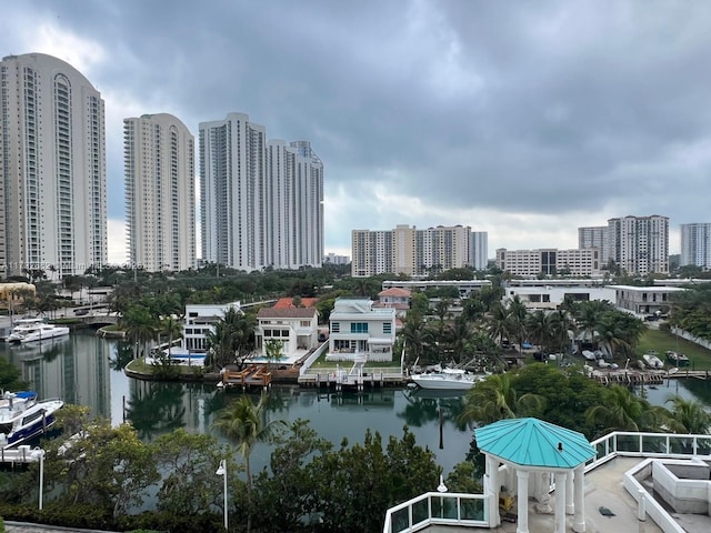 view of city with a water view