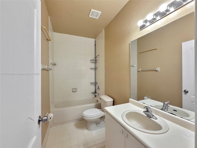 full bathroom featuring shower / bath combination, vanity, and toilet