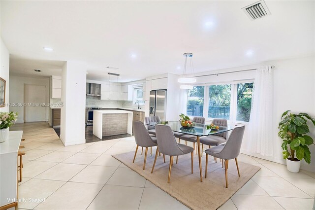 tiled dining space with sink