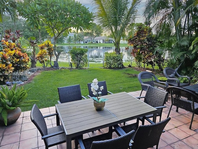 view of patio featuring a water view