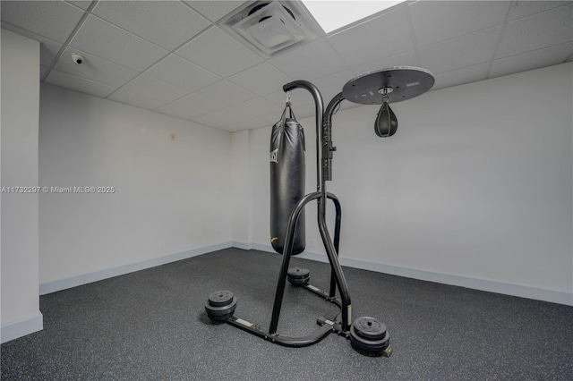 exercise area with a drop ceiling