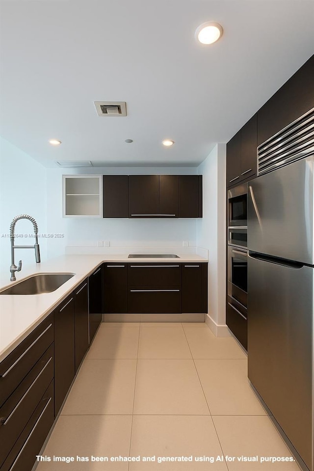 17001 Collins Ave Unit 1802, Sunny Isles Beach, FL 33160 - kitchen with appliances with stainless steel finishes, a sink, light countertops, modern cabinets, and recessed lighting