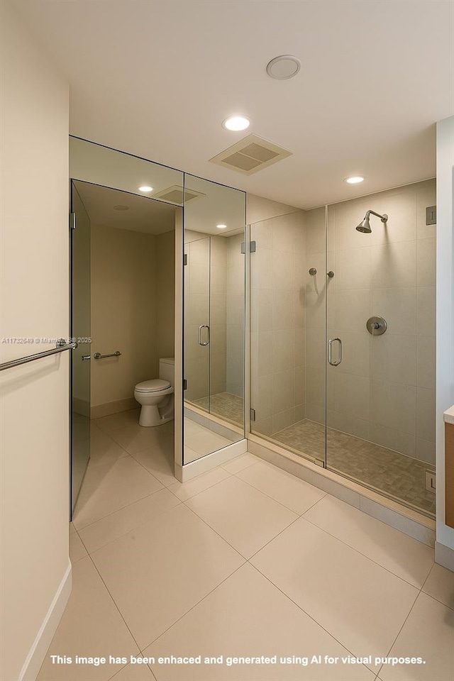 17001 Collins Ave Unit 1802, Sunny Isles Beach, FL 33160 - full bath with toilet, a stall shower, recessed lighting, tile patterned floors, and baseboards