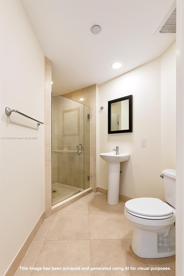 17001 Collins Ave Unit 1802, Sunny Isles Beach, FL 33160 - full bathroom with toilet, tile patterned flooring, a shower stall, baseboards, and recessed lighting