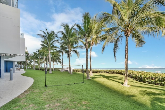 view of yard with a water view