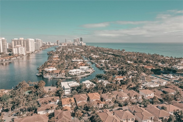 bird's eye view featuring a water view