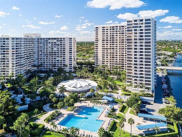 bird's eye view featuring a water view