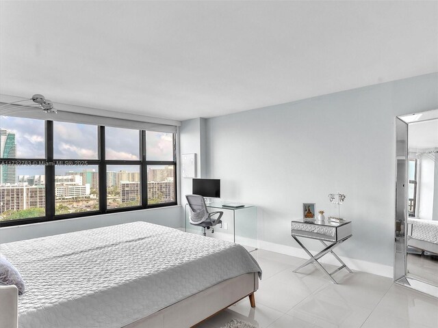 tiled bedroom featuring radiator