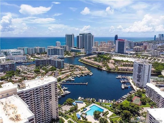 aerial view with a water view