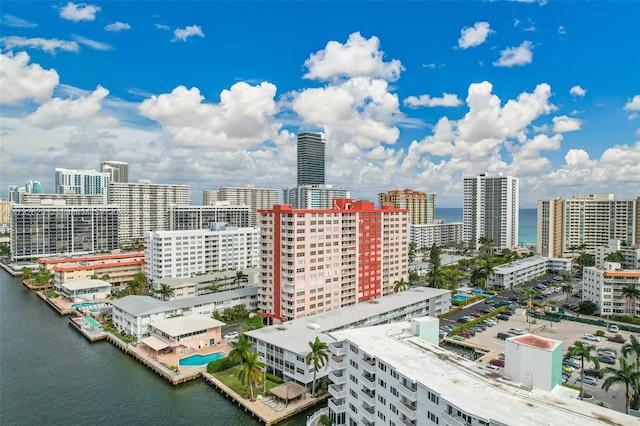 view of city with a water view