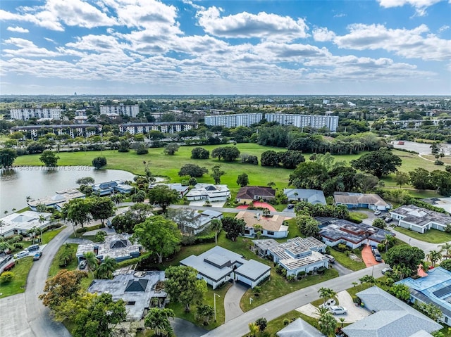 bird's eye view with a view of city and a water view