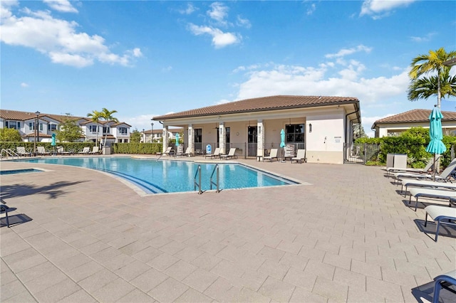 view of pool featuring a patio