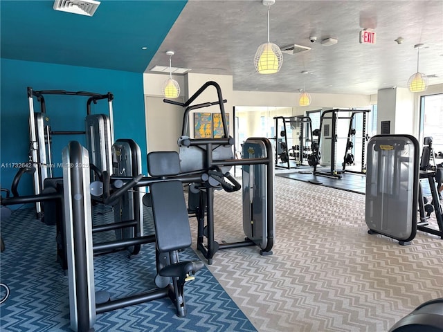 exercise room with carpet