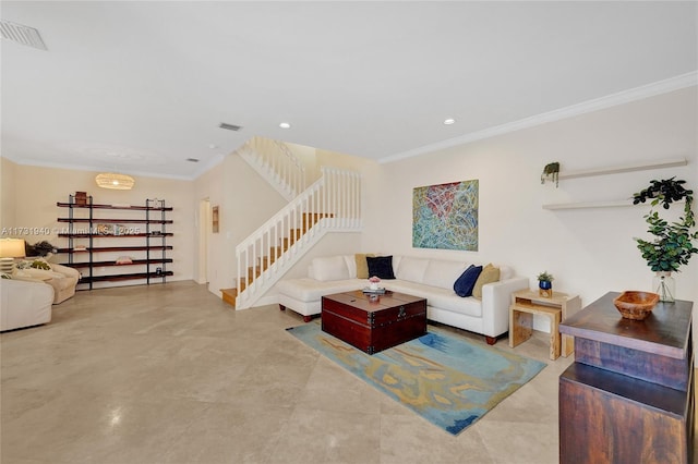 living room featuring ornamental molding