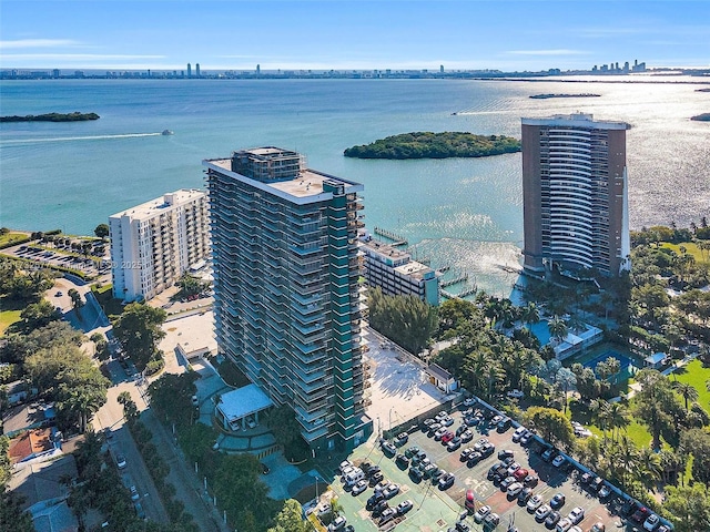 aerial view featuring a water view