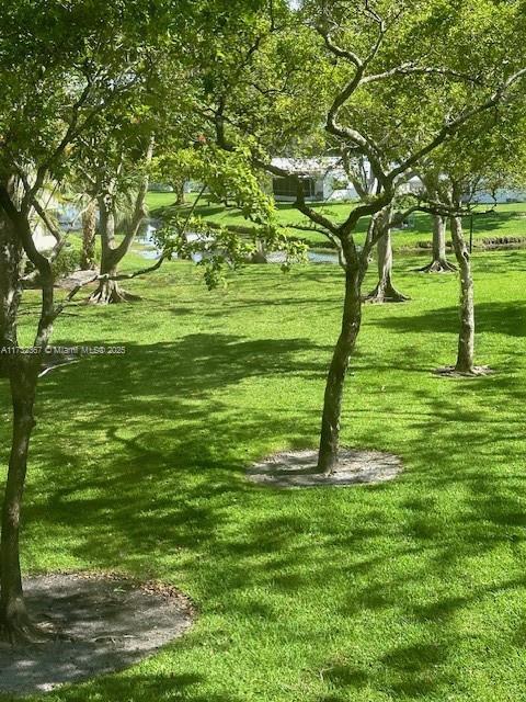 view of home's community with a lawn and a water view