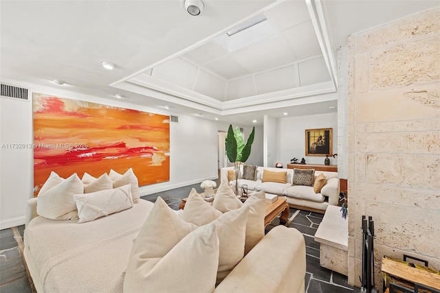 interior space with baseboards, visible vents, and recessed lighting