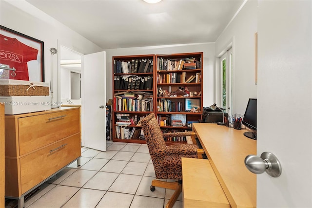 home office featuring light tile patterned flooring