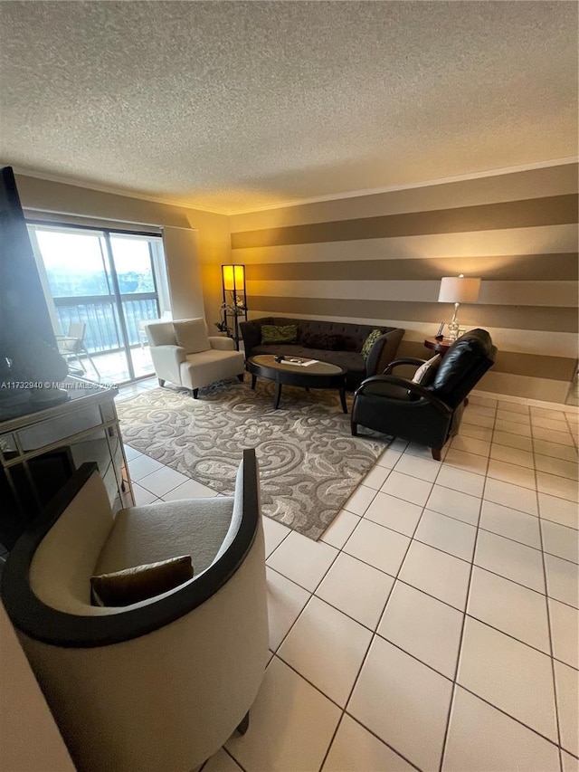 living room with light tile patterned floors