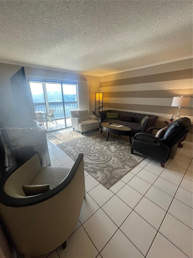 living room featuring light tile patterned floors