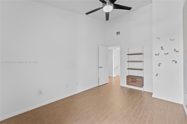 empty room featuring ceiling fan and light hardwood / wood-style floors