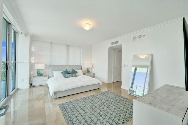 bedroom with ornamental molding