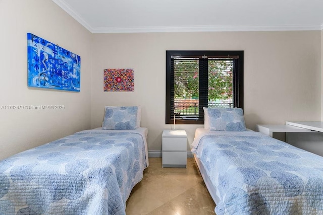 bedroom with crown molding