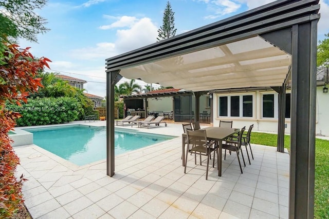 view of pool featuring a pergola and a patio area