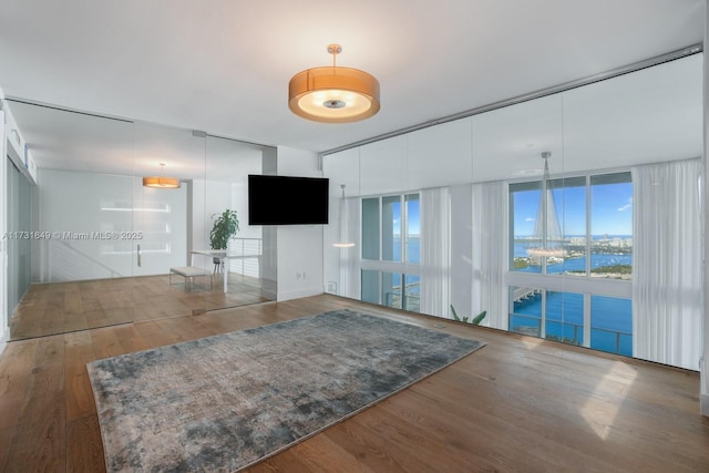 living room with expansive windows and wood-type flooring