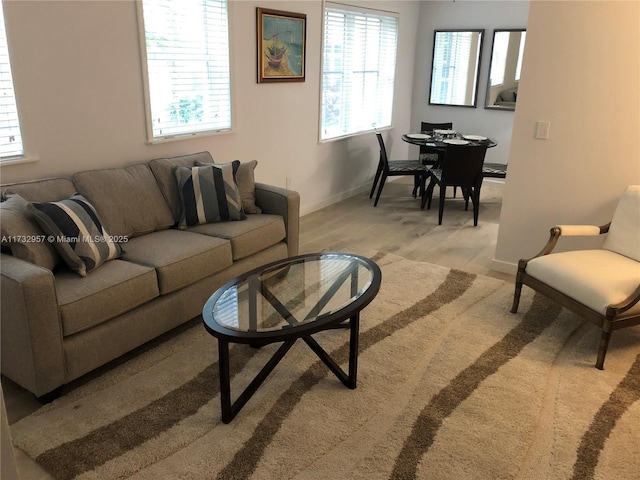 living room with light hardwood / wood-style flooring