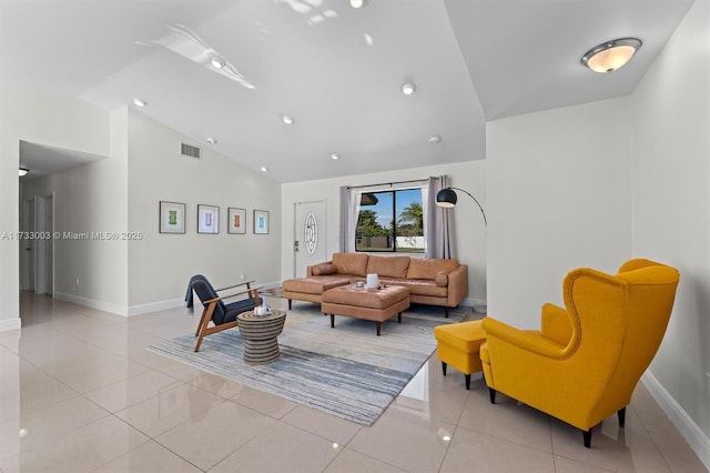 living room with vaulted ceiling