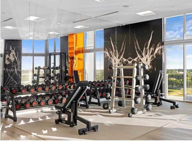 exercise room with expansive windows