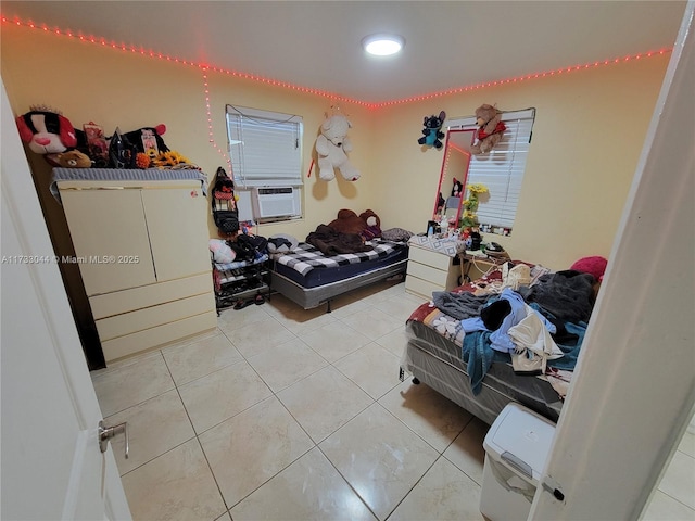 tiled bedroom featuring cooling unit