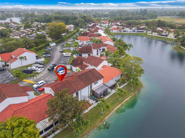 aerial view featuring a water view