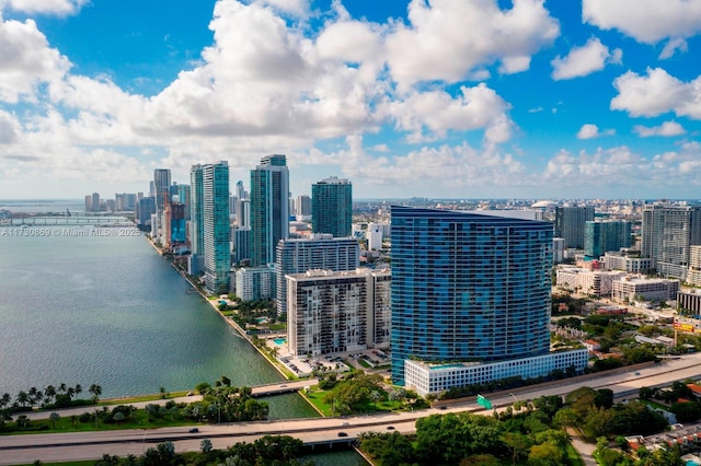 property's view of city featuring a water view