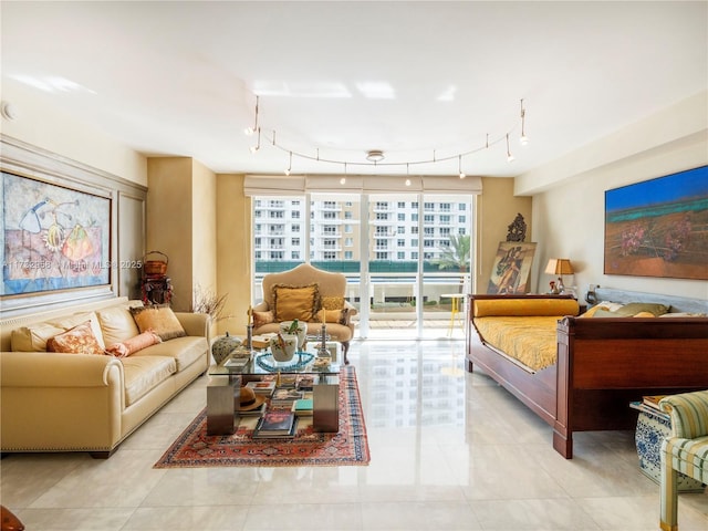 interior space featuring floor to ceiling windows and light tile patterned floors