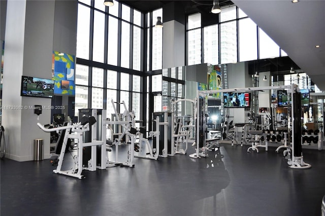 gym featuring a high ceiling