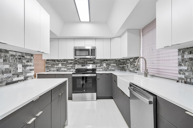 kitchen with white cabinetry and stainless steel appliances