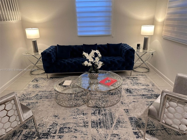 living room featuring tile patterned floors