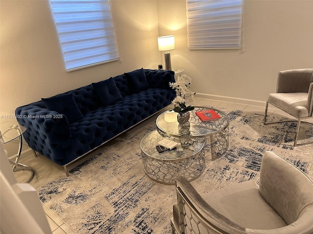 living room with tile patterned floors